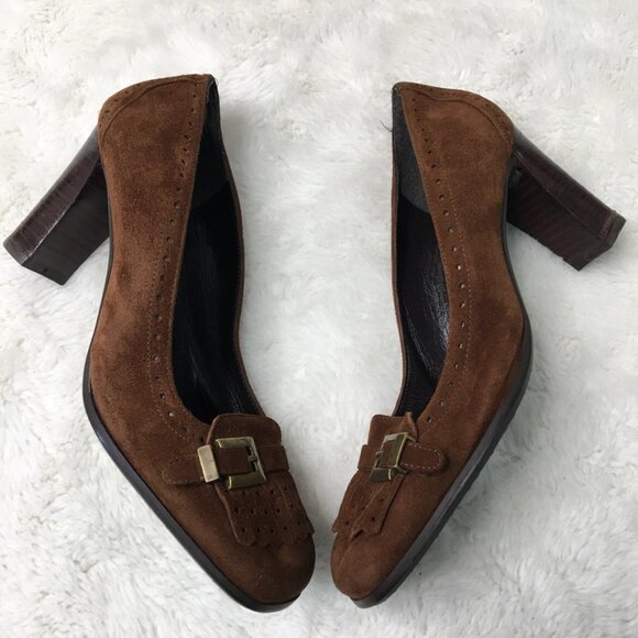Stuart Weitzman Brown Suede Heels Size 4 1/2 - Picture 5 of 13
